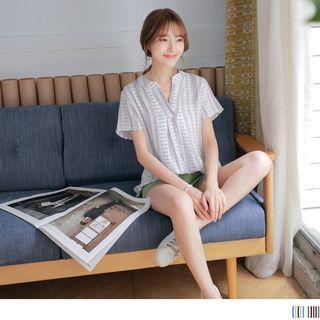 Colour Print Stripes Johnny Collared Top