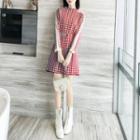 Houndstooth Long-sleeve Belted Knit Dress