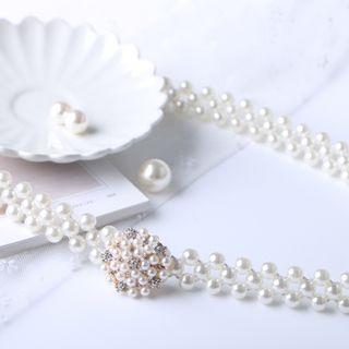 Faux Pearl Slim Belt White - 67