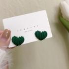 Heart Stud Earring 1 Pair - S925 Silver - Green - One Size