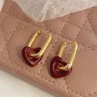 Heart Drop Earring 1 Pair - Dark Red Heart - Gold - One Size