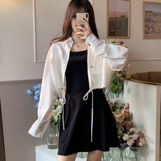 Spaghetti Strap Mini A-line Dress / Cropped Shirt Jacket