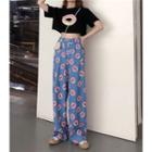 Donut Print Short-sleeve Crop T-shirt / Wide-leg Pants