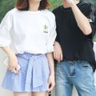 Couple Matching Elbow-sleeve Leaf Embroidery T-shirt