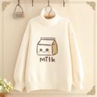 Milk Box Print Turtleneck Sweater As Shown In Figure - One Size