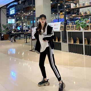 Set: Piped Hoodie + Letter T-shirt + Zip-hem Sweatpants