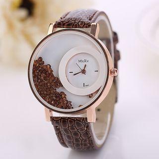Faux-leather Rhinestone Strap Watch
