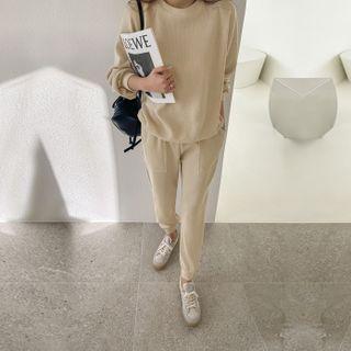 Set: Drop-shoulder Ribbed Sweatshirt + Jogger Pants