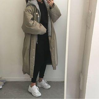 Mock Two-piece Hooded Padded Long Jacket