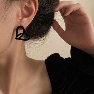 Flocking Heart Earring 1 Pair - Silver Needle - Black - One Size