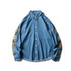 Smiley Face Embroidered Denim Shirt