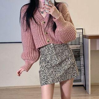 Cropped Cardigan / Leopard Print Skirt