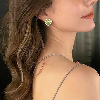 Square Rhinestone Alloy Earring D380 - 1 Pair - Green & Gold - One Size