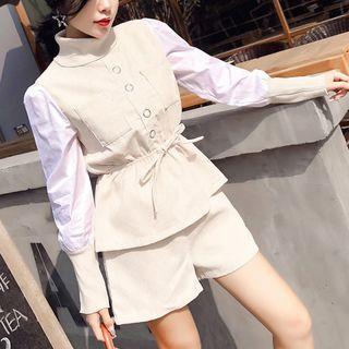 Set: Mock Two-piece Turtleneck Corduroy Top + Shorts