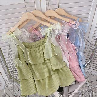 Round Neck Lace-up Mesh Camisole Top