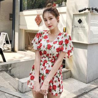 Tie-waist Floral Print Playsuit