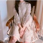 Lace Faux Pearl 3/4 Sleeve Dress