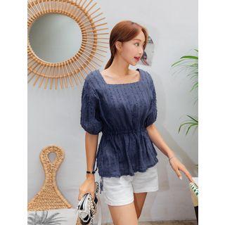 Plus Size Square-neck Fringed Peplum Top