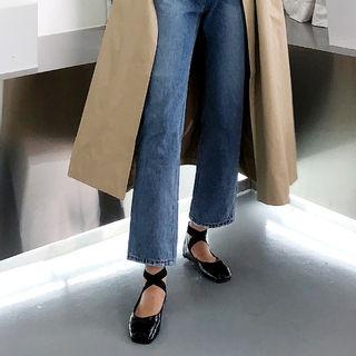 Square-toe Elastic Cross-strap Flats