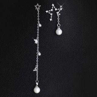 S925 Silver Star Faux-pearl Non-matching Earring