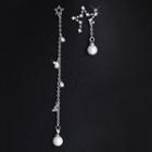S925 Silver Star Faux-pearl Non-matching Earring