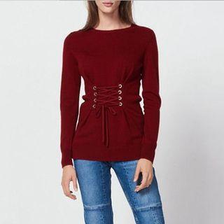 Lace-up Plain Sweater