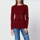Lace-up Plain Sweater