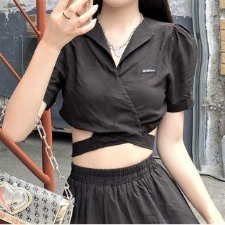 Short-sleeve Tie-beck Cropped Blouse