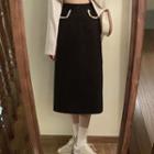 Lace Trim Corduroy Midi A-line Skirt