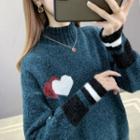 Mock-neck Heart Jacquard Sweater