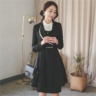 Contrast-trim A-line Jacket With Faux-pearl Trim Belt
