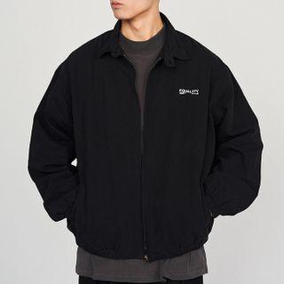 Letter Embroidered Stand-collar Zip-up Jacket