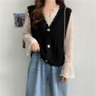 Set Lace Underlay Tee + Knit Vest Tank Top 2-piece
