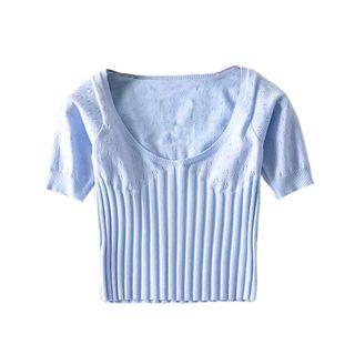 Scoop-neck Short-sleeve Cropped Knit Top
