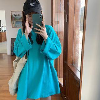 Long-sleeve Cutout T-shirt Aqua Green - One Size