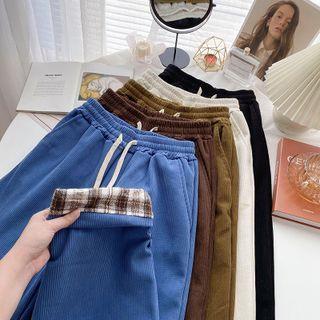 High-waist Plaid Roll-up Pants