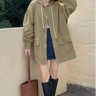 Snap-button Hooded Jacket As Shown In Figure - One Size