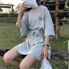 Lettering 3/4 Sleeve T-shirt Dress With Belt