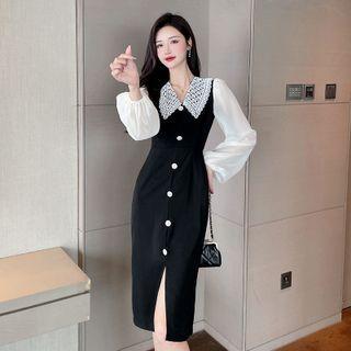 Long-sleeve Lace Collar Midi Sheath Dress