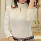 Cut Out Front High Neck Long Sleeve Top