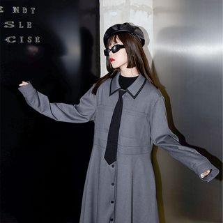 Midi A-line Coat Dress With Neck Tie