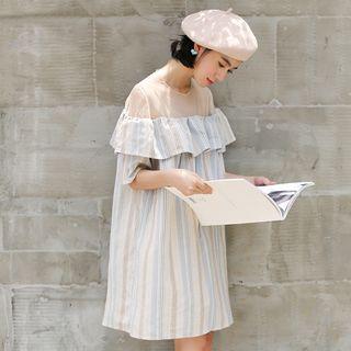 Mesh Panel Striped Short-sleeve A-line Dress