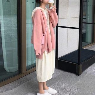 Set: Plain Cardigan + Midi Hoodie Dress