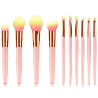 Set Of 10: Makeup Brush T-10-159 - Set Of 10 - Pink & Yellow - One Size