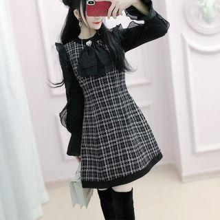 Ruffled Long-sleeve A-line Mini Tweed Dress