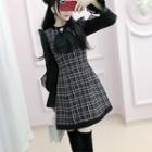 Ruffled Long-sleeve A-line Mini Tweed Dress