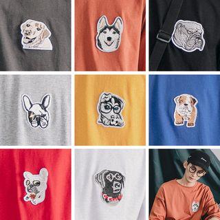 Elbow-sleeve Dog Applique T-shirt