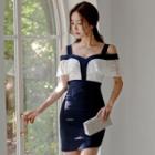 Color Block Off Shoulder Sheath Dress