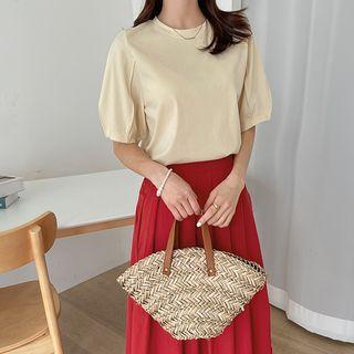 Puff-sleeve Round-hem T-shirt