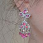 Faux Crystal Alloy Fringed Earring 1 Pair - Rose Pink - One Size